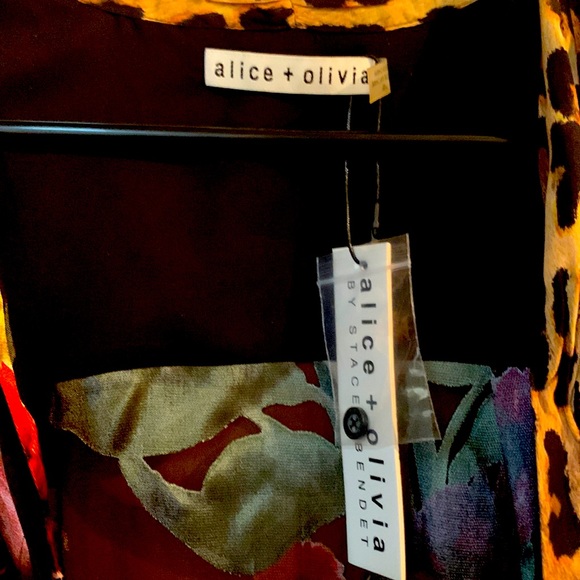 Alice + Olivia by Stacey Bendet bright lively colorful floral silk sheer blouse - Picture 2 of 7